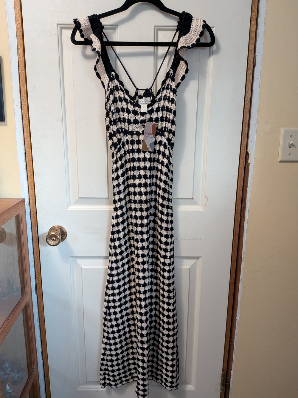 saltwater LUXE Black & Cream Crochet Maxi Dress